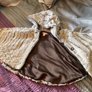 Faux fur cape with hood